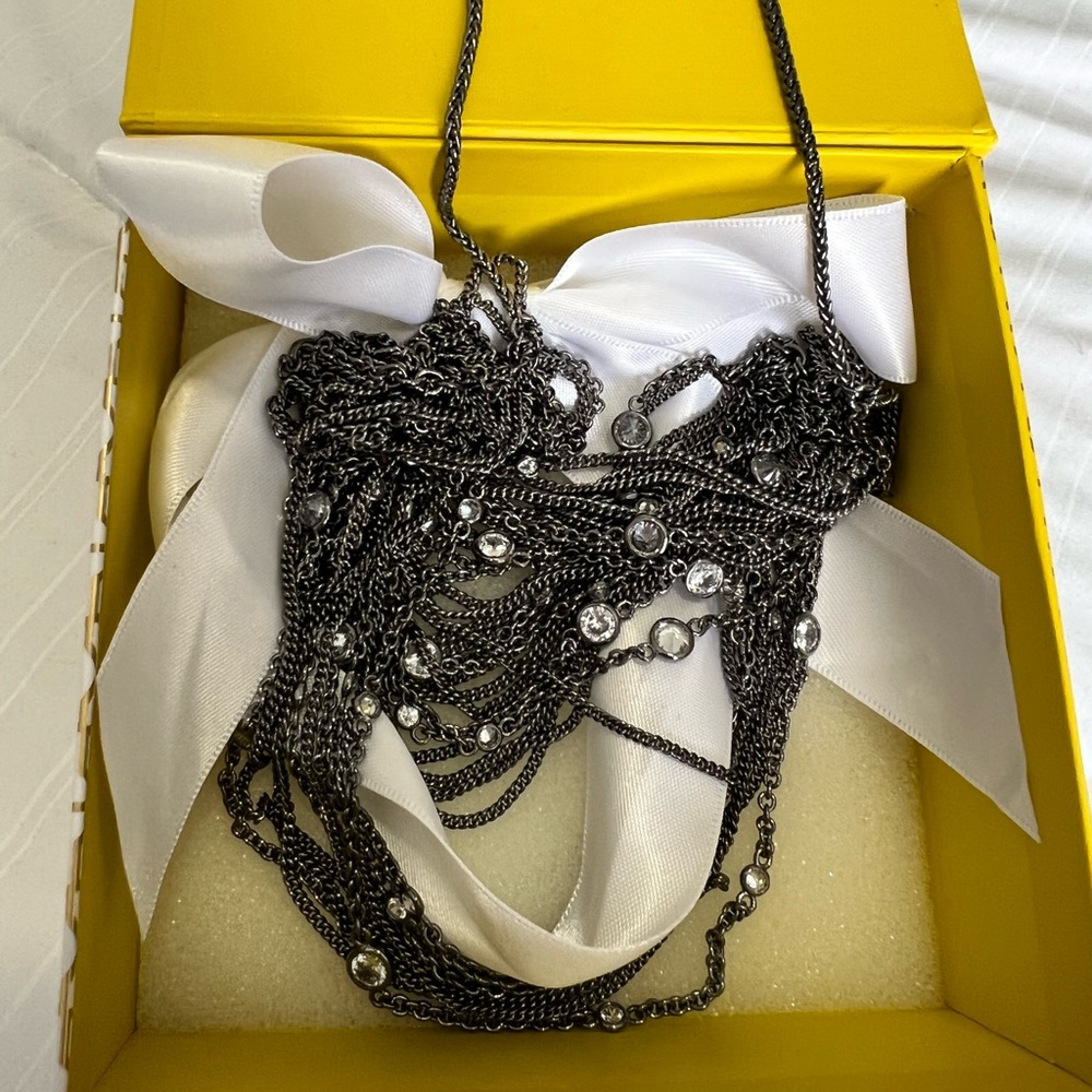 NWT Rare & Retired Kendra Scott Anastasia Bib Statement Necklace Hematite & CZ’s - Picture 12 of 17